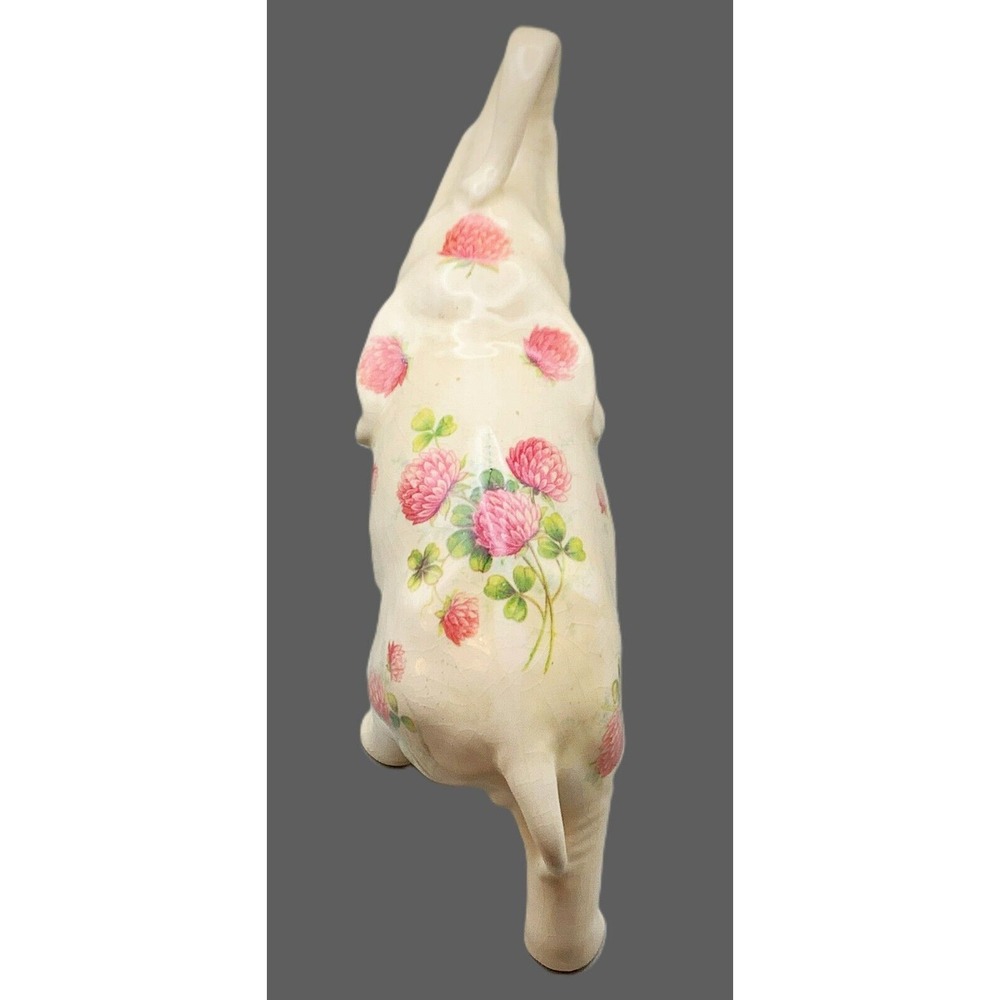 Cottage Granny Core Pink Thistle Flowers ELEPHANT Trunk Up Vtg Figurine 6" x 8" - Picture 4 of 12